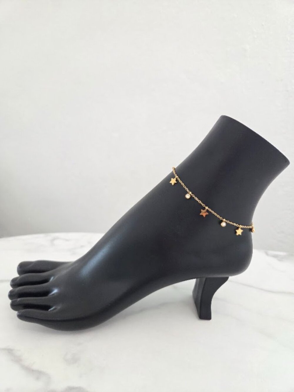 Gold Star Charm Anklet Rhinestone Dangle Stainless Steel Jewelry - Picture 3 of 14